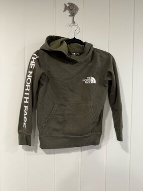 The North Face Kids Olive Green Pullover Hoodie with Sleeve Logo